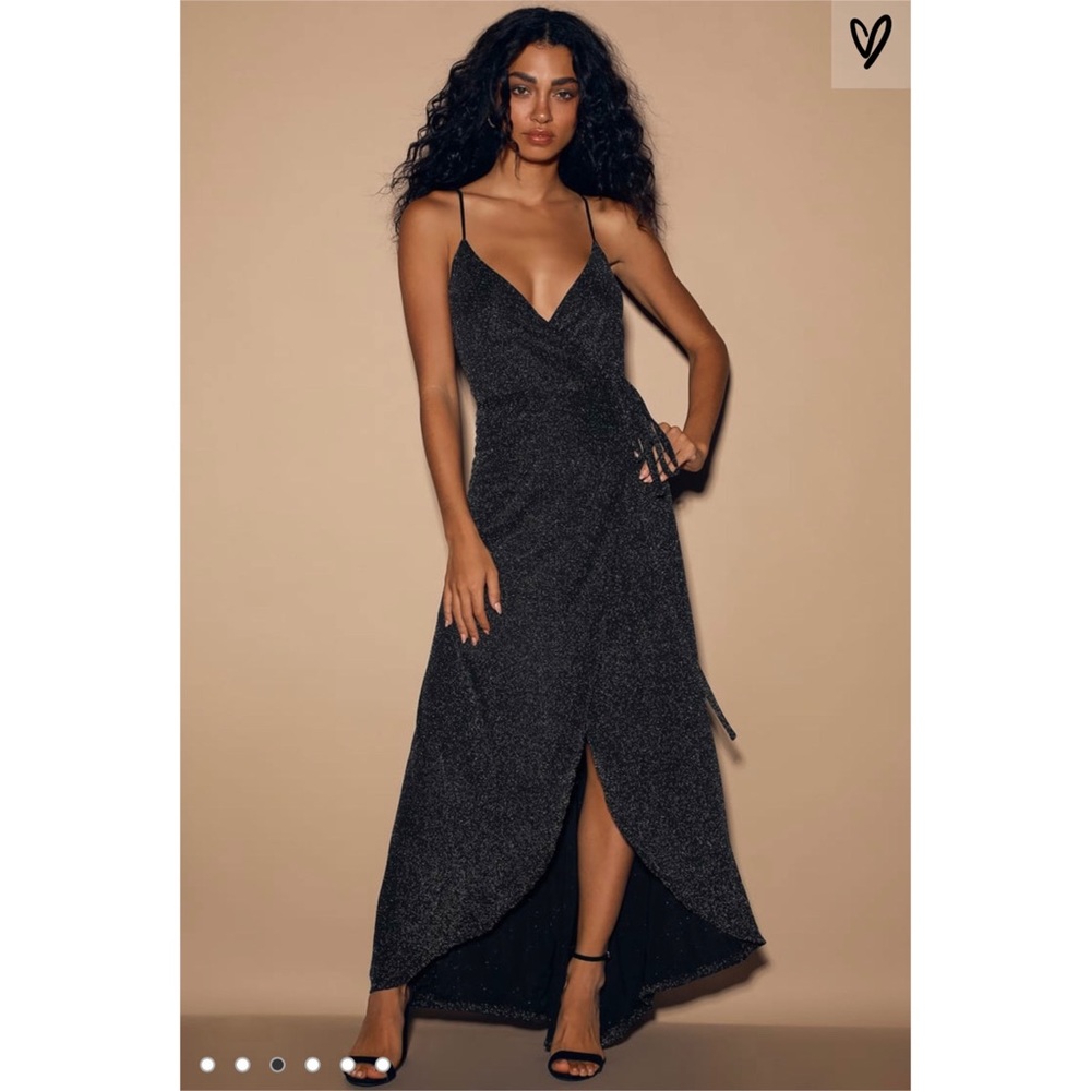 NWT Lulus Celestial Black & Silver Wrap Maxi Dress